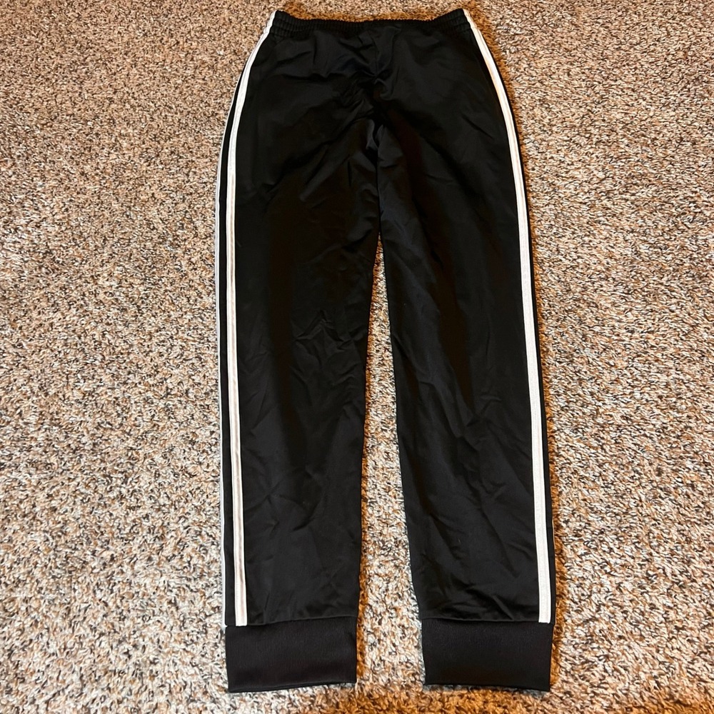 Kids Adidas Black Track Pants White Stripes Joggers Size M 10 12 - Picture 5 of 5